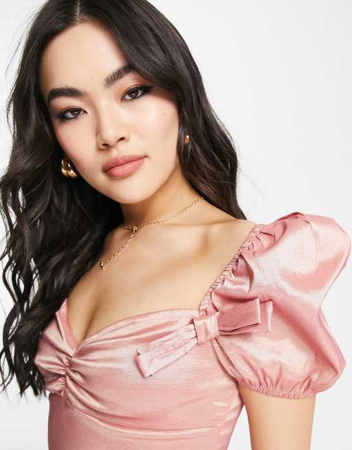 NaaNaa - Crop top con scollo a cuore e maniche a sbuffo, colore rosa, 4 di 4