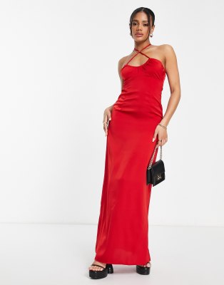 NaaNaa cross front satin maxi dress in red - ASOS Price Checker