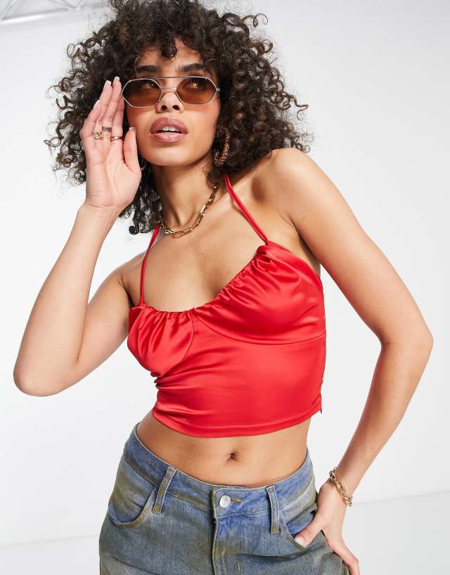 NaaNaa cup detail halterneck top in red