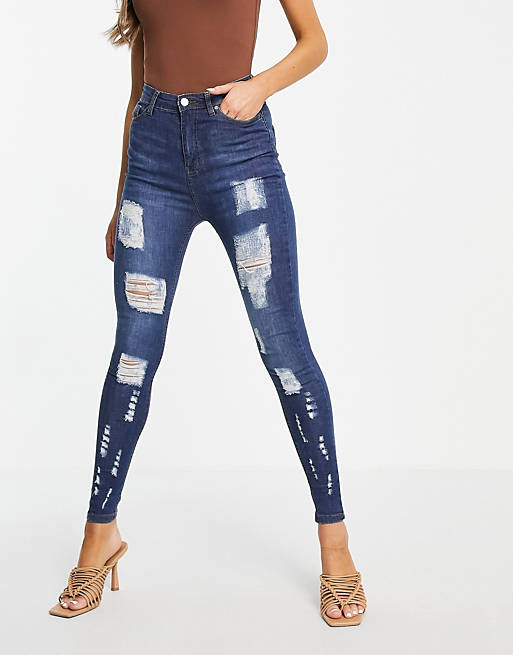 NaaNaa distressed rip jeans in blue