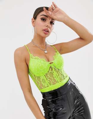 neon green lace bodysuit