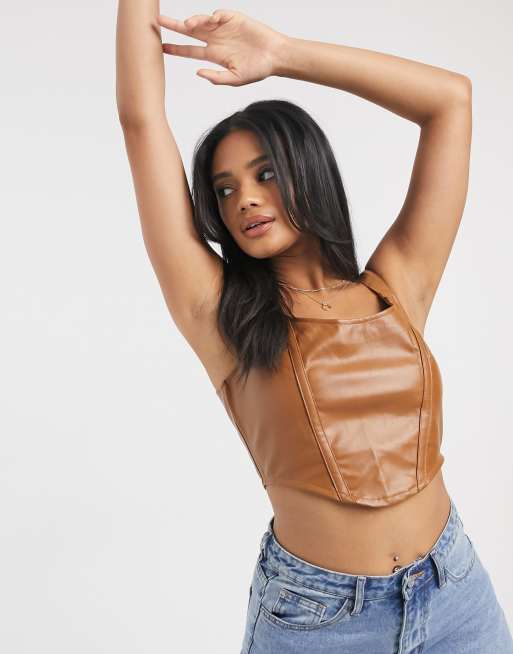 Real Leather Corset Crop Top