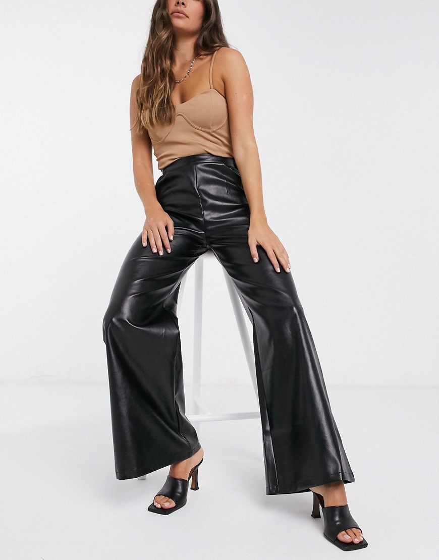 Naanaa Faux Leather Flared Pants In Black