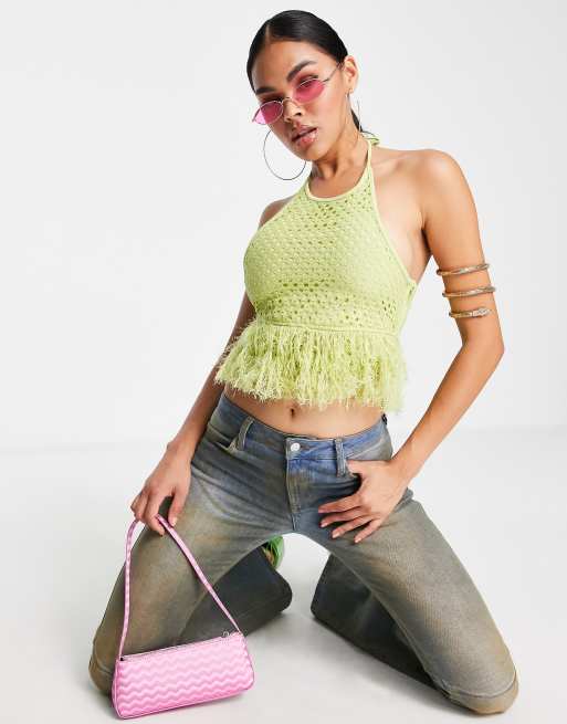 Green fishnet sale crop top