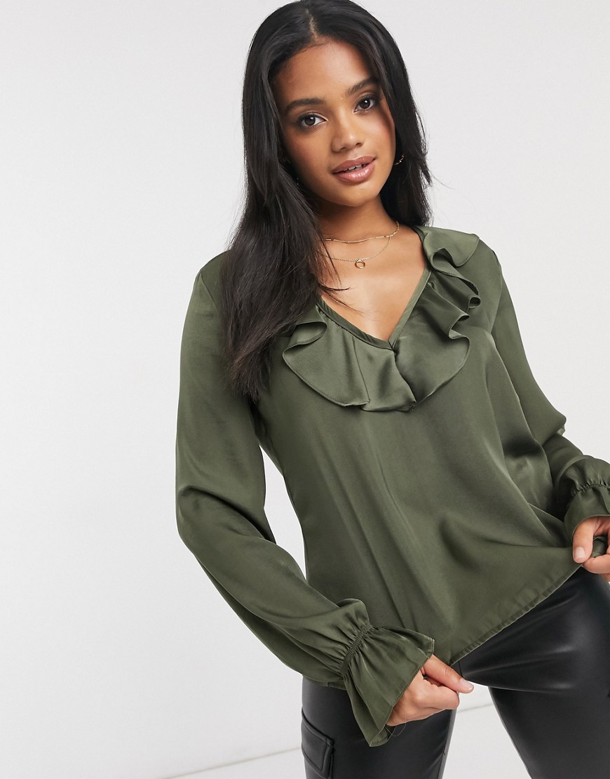NaaNaa frill detail blouse in olive-Green
