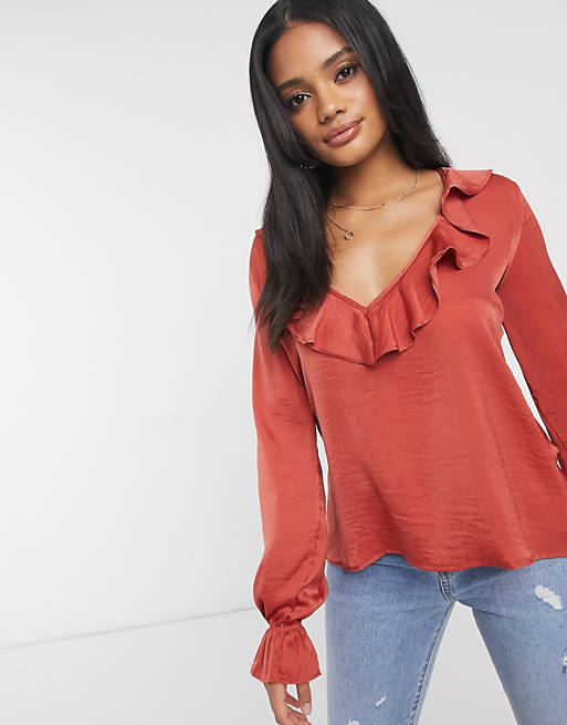 NaaNaa frill detail blouse in rust