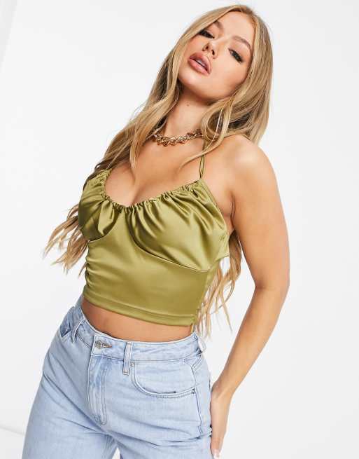 NaaNaa - Halternek crop top met cup in groen