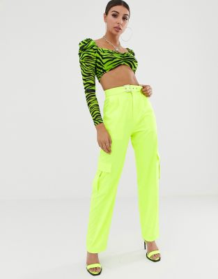 NaaNaa high waist combat trousers in neon lime-Green