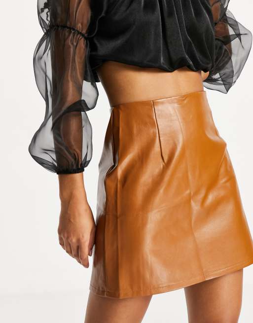 Brown leather skirt clearance asos