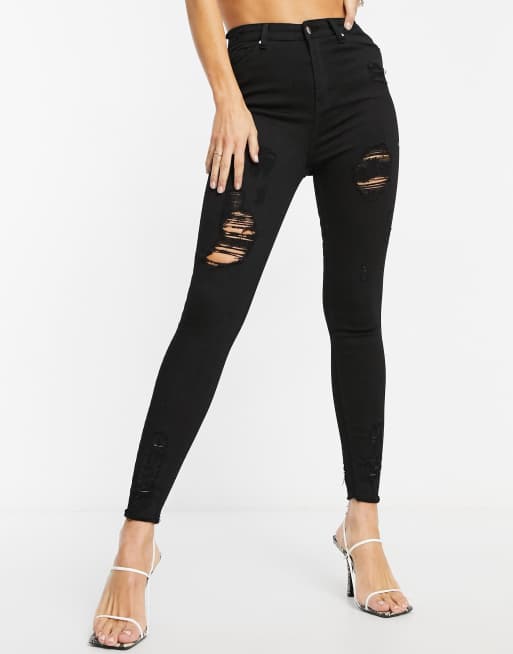 high waisted ripped skinny jeans