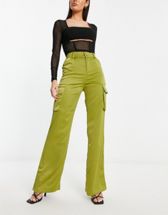 Unique21 Tall high waisted cargo trousers with ankle tie in black