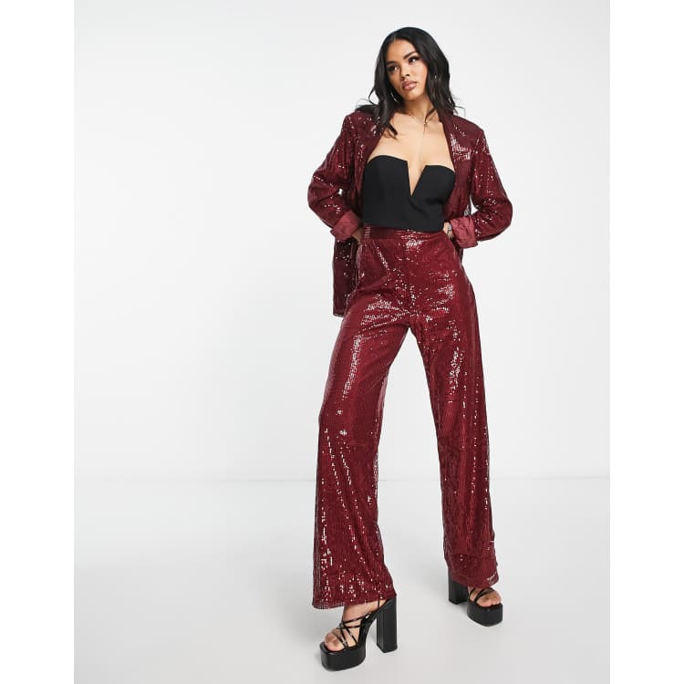 Ilona Rich Red & Gold Sequin Wide Leg Trousers – Rich Fashion