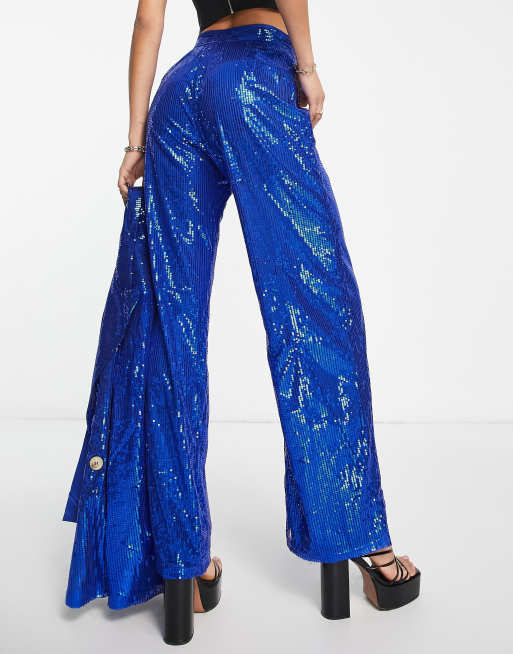 Royal Blue Satin High Waist Flare Trousers -Tisha – Rebellious Fashion