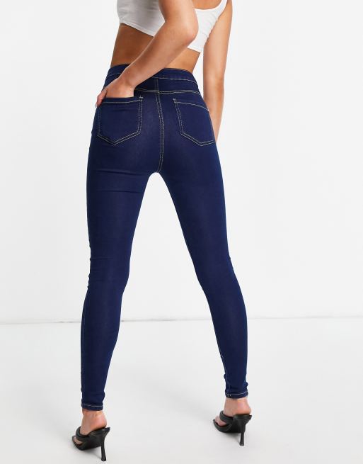 NaaNaa high waisted skinny jeans in dark blue, 2 of 4