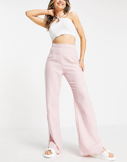 NaaNaa high waisted split hem tailored houndstooth trousers in pink