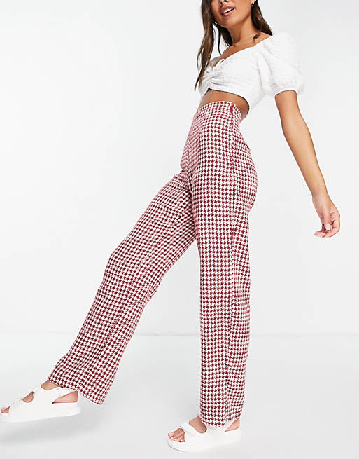 NaaNaa high waisted split hem tailored dogtooth trousers in red