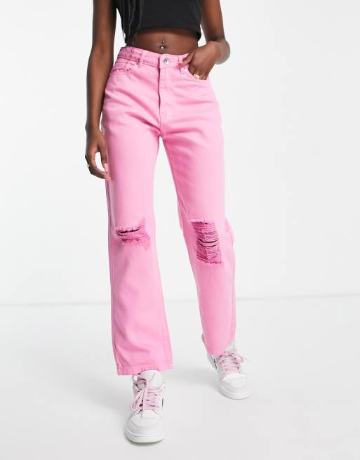 NaaNaa high waisted straight leg jeans in dusky pink | ASOS