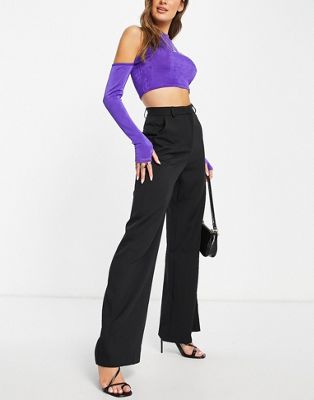 NaaNaa high waisted straight leg tailored trousers in black