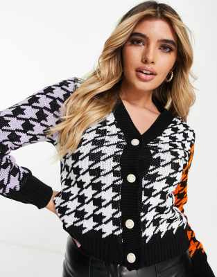 NaaNaa NaaNaa houndstooth cardigan in orange and purple-Multi