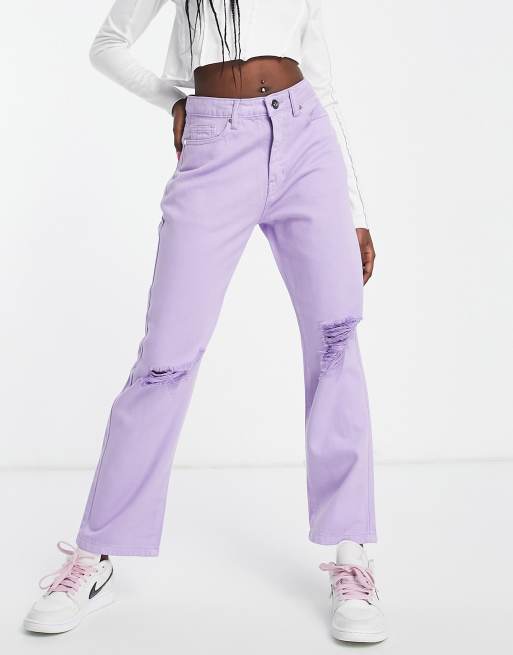 NaaNaa – Jeans in Flieder mit hohem Bund und geradem Bein