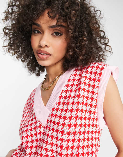 NaaNaa knit houndstooth vest in pink u0026 red | ASOS