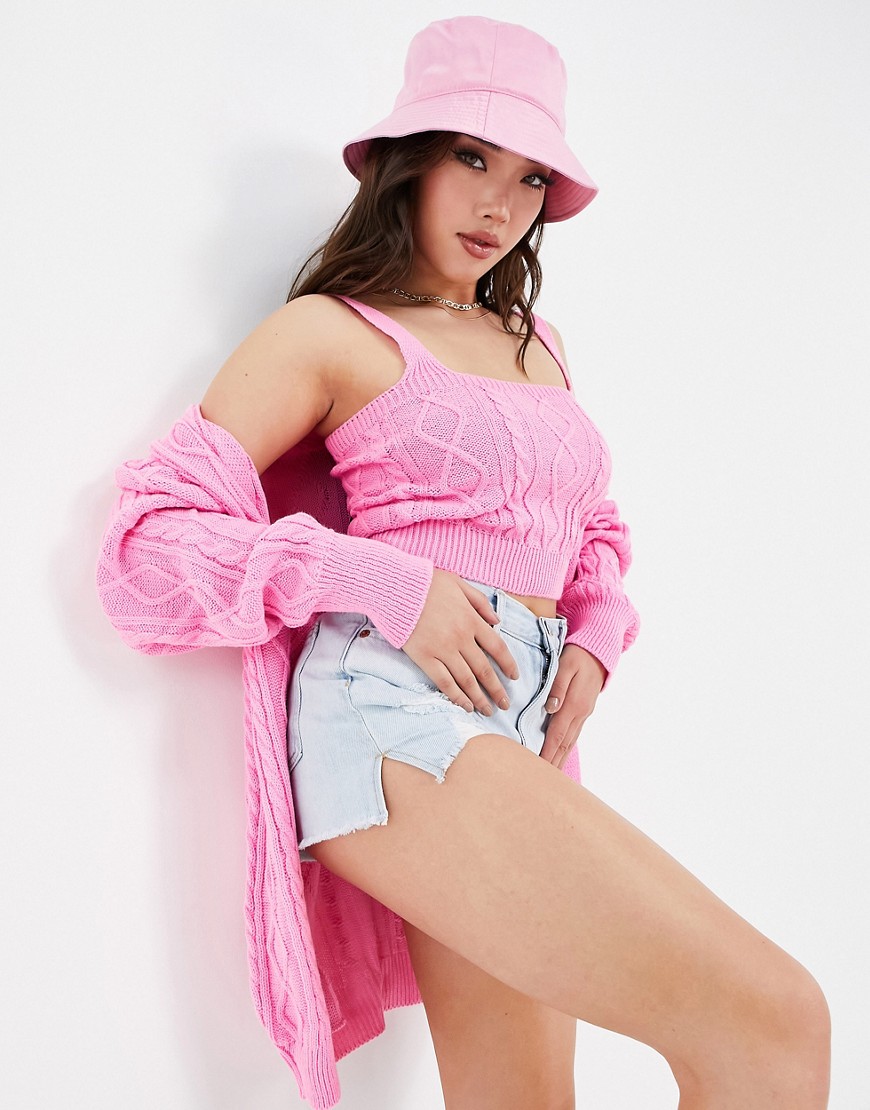 NaaNaa knitted cardi and cami set in pink