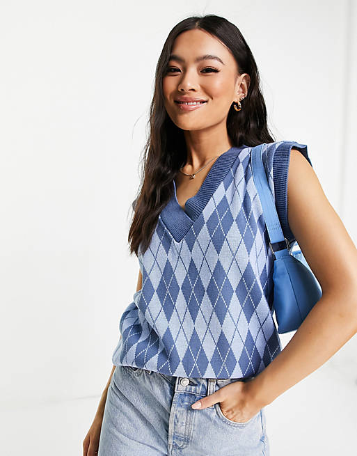 NaaNaa knitted vest in blue check
