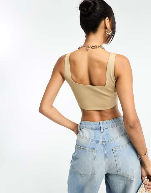 NaaNaa – Kurzes Oberteil in Beige mit eckigem Ausschnitt, 2 von 4