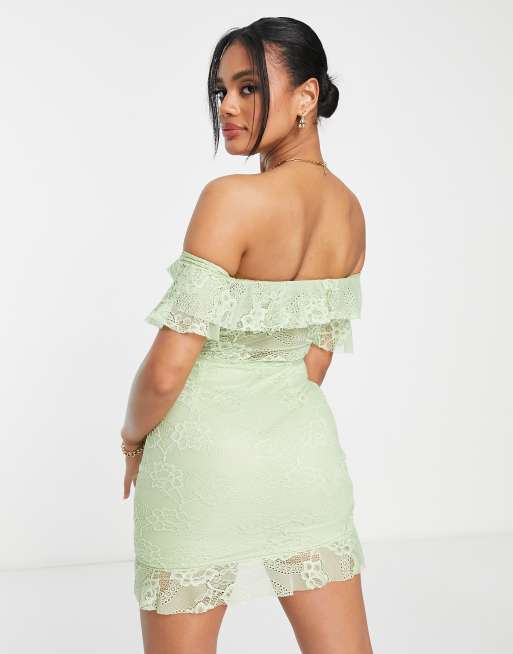 Green lace bardot store dress