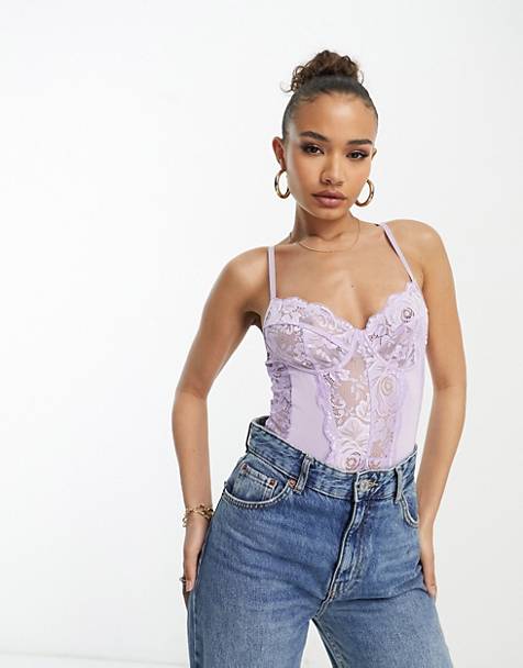 NaaNaa lace bodysuit in lilac