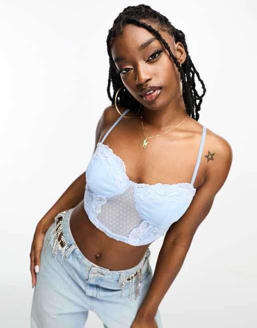 NaaNaa lace cami crop top in pale blue