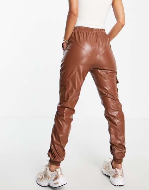 Leather look 2024 cargo trousers