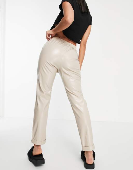 NaaNaa leather look joggers in stone ASOS
