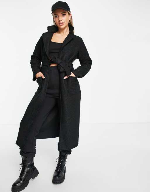 Black longline 2025 belted coat