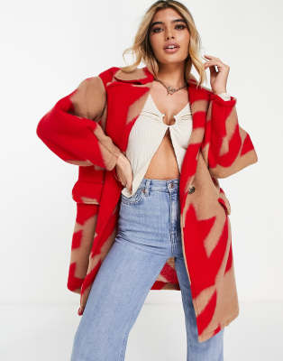 NaaNaa - Manteau motif pied-de-poule - Rouge