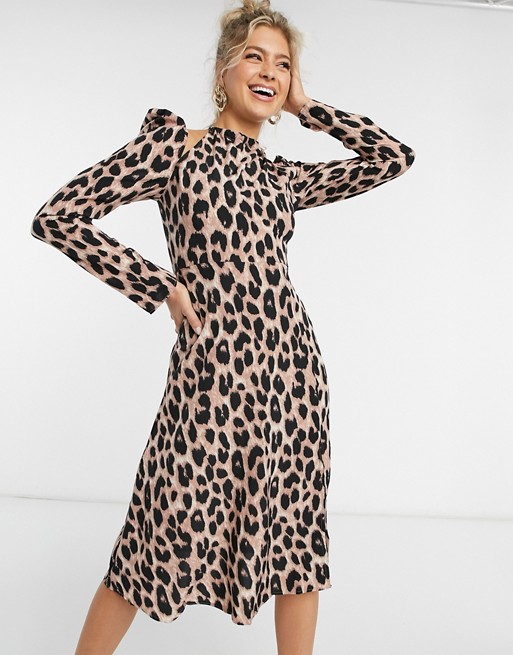 NaaNaa maxi side split dress in pink leopard
