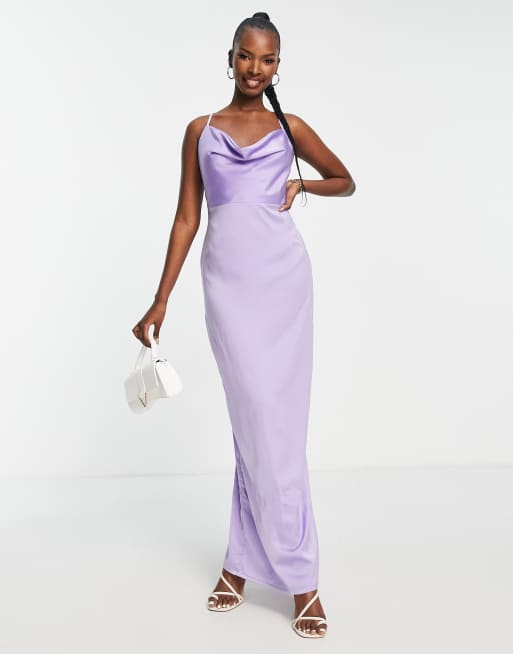 NaaNaa – Maxikleid aus Satin in Lila mit Wasserfallausschnitt, 4 von 4