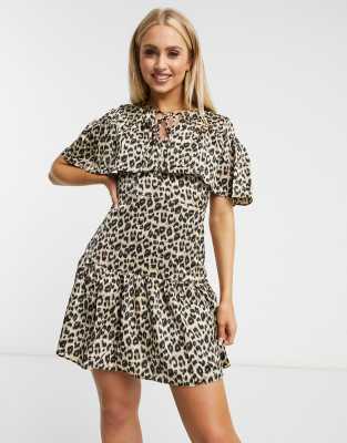 one shoulder cape mini dress in animal print