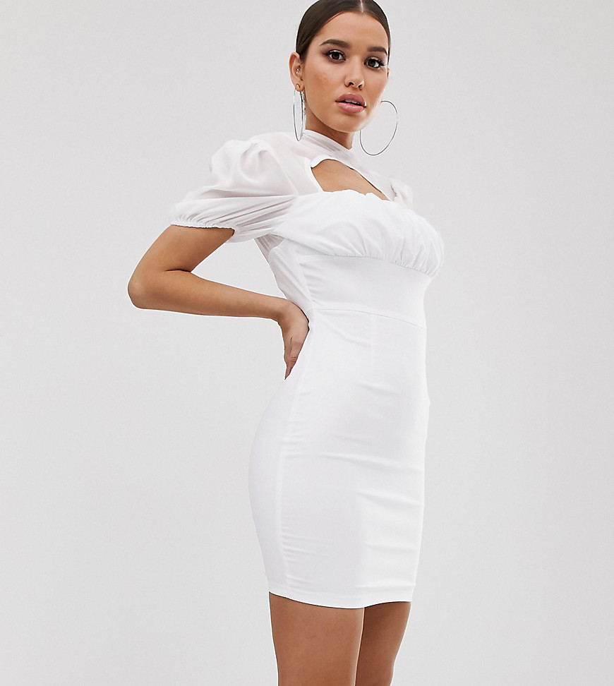 NaaNaa - Mini-jurk met rimpeleffect en doorzichtige halternek in wit