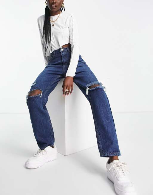 NaaNaa – Mörkblå mom jeans med hög midja