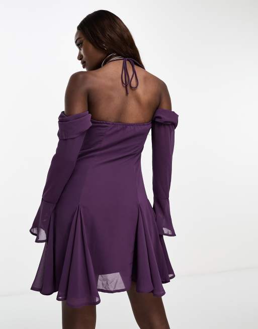 NaaNaa off the shoulder mini dress with ruffle details in purple