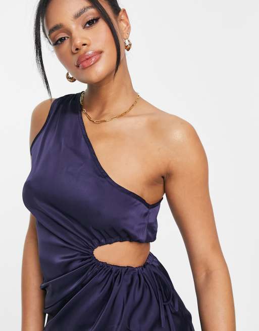 Asos one shoulder midi dress in hammered clearance satin