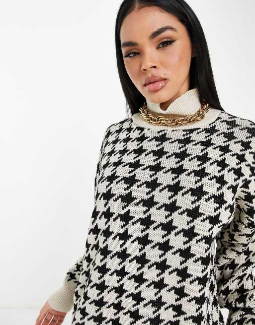 NaaNaa - Oversized gebreide trui met steenkleurige pied-de-poule print, 3 van 4