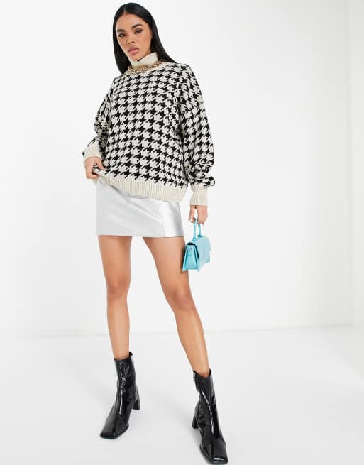 NaaNaa - Oversized gebreide trui met steenkleurige pied-de-poule print, 4 van 4