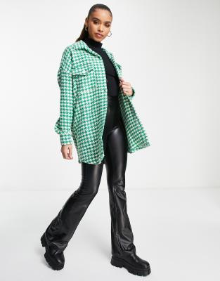 NaaNaa oversized houndstooth shacket in bright green  - ASOS Price Checker