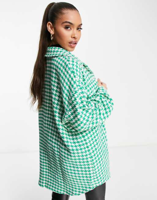 NaaNaa oversized houndstooth shacket in bright green