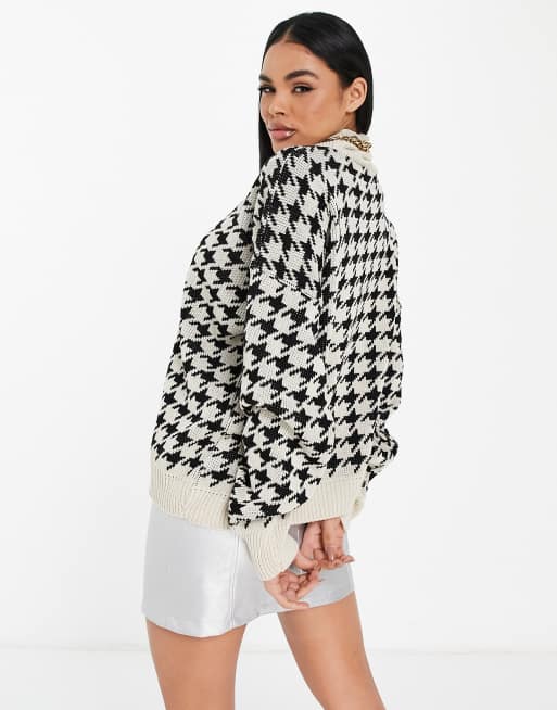 NaaNaa oversized knit jumper in stone dogtooth print, 2 of 4
