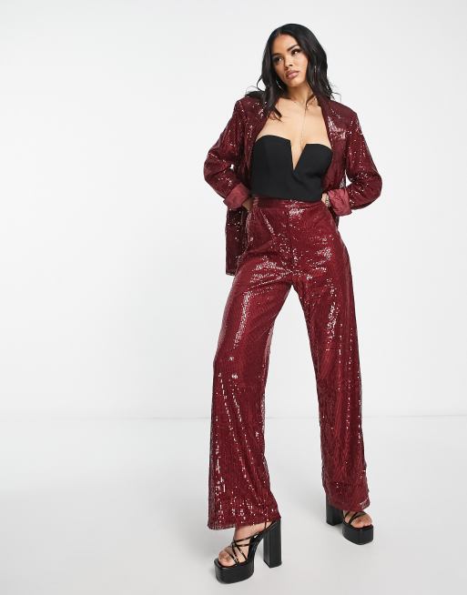 Pantalon bordeaux taille clearance haute