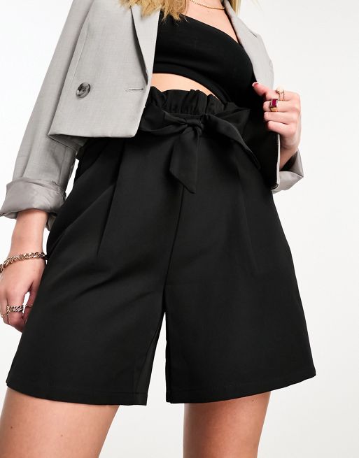 High Waisted Belted Tailored Shorts Black