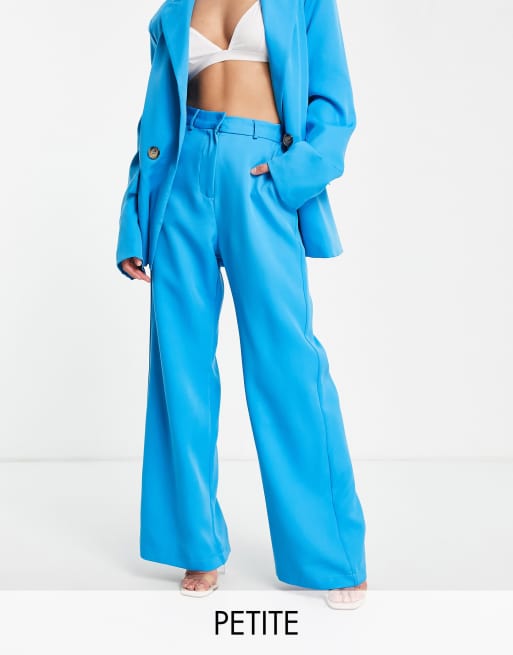 NaaNaa Petite - Broek met hoge taille en rechte pijpen in cyaanblauw